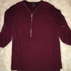 FLOWY HALF SLEEVE ZIP UP TOP